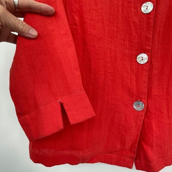 Fridaze Orange Linen Redefined 3/4 Sleeve Button Up Shirt Jacket Small - Picture 4 of 8